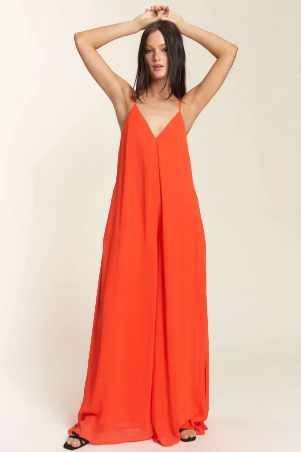 wholesale clothing yoru chiffon pinched vneck wide leg jumpsuit hersmine