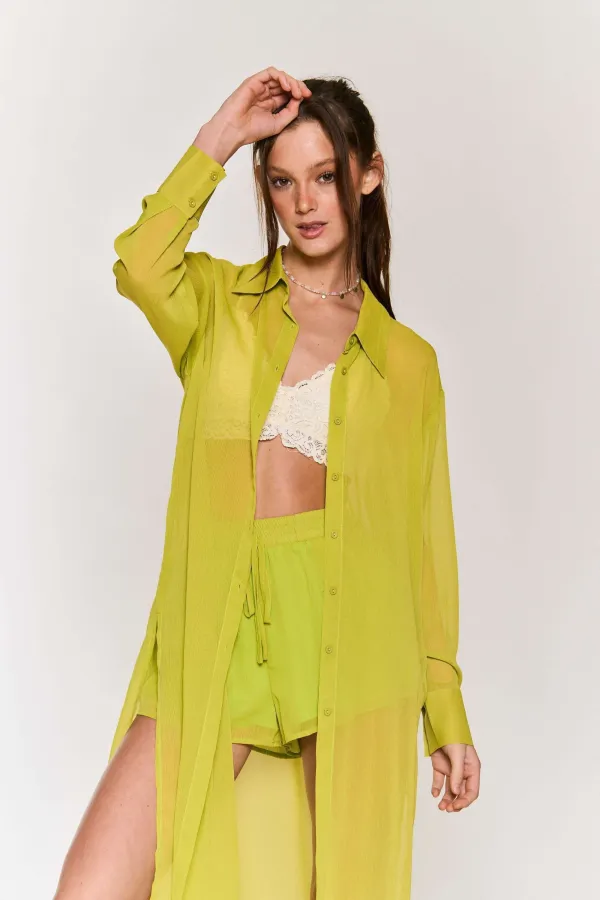 wholesale CHIFFON BUTTON DOWN SHIRT WITH MATCHING SHORTS hersmine