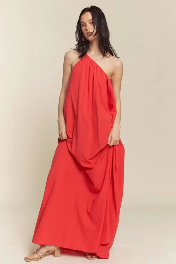 wholesale clothing linen one shoulder maxi dress hersmine