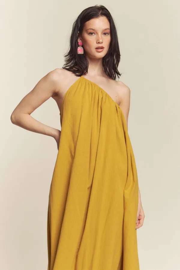 wholesale LINEN ONE SHOULDER MAXI DRESS hersmine