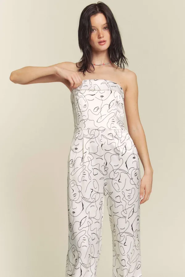 wholesale FACE PRINT BUTTER SATIN TUBE JUMPSUIT hersmine