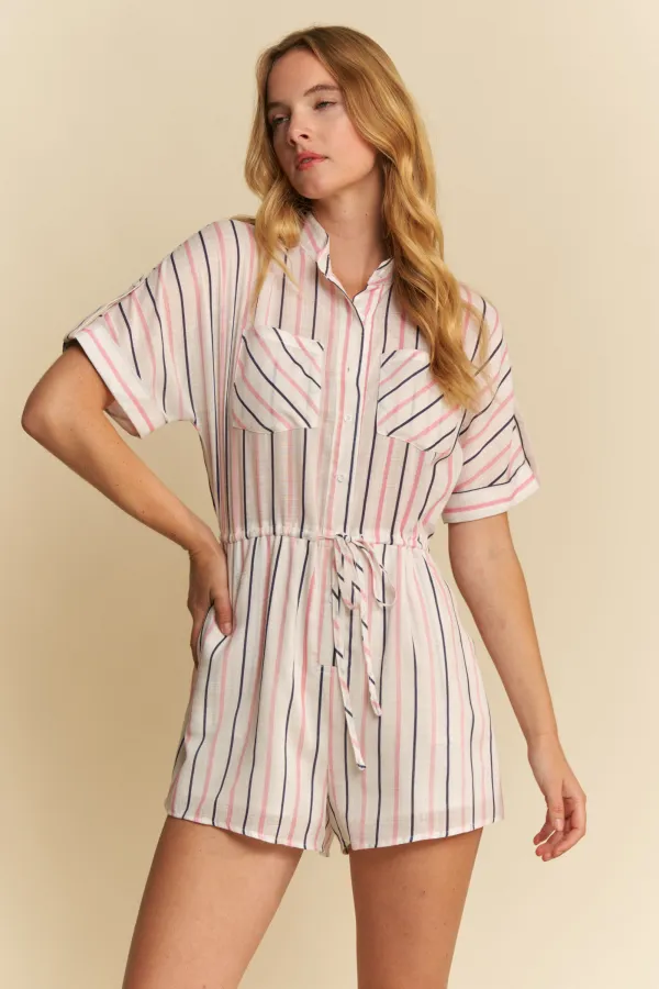 wholesale clothing striped button down cap slv romper hersmine