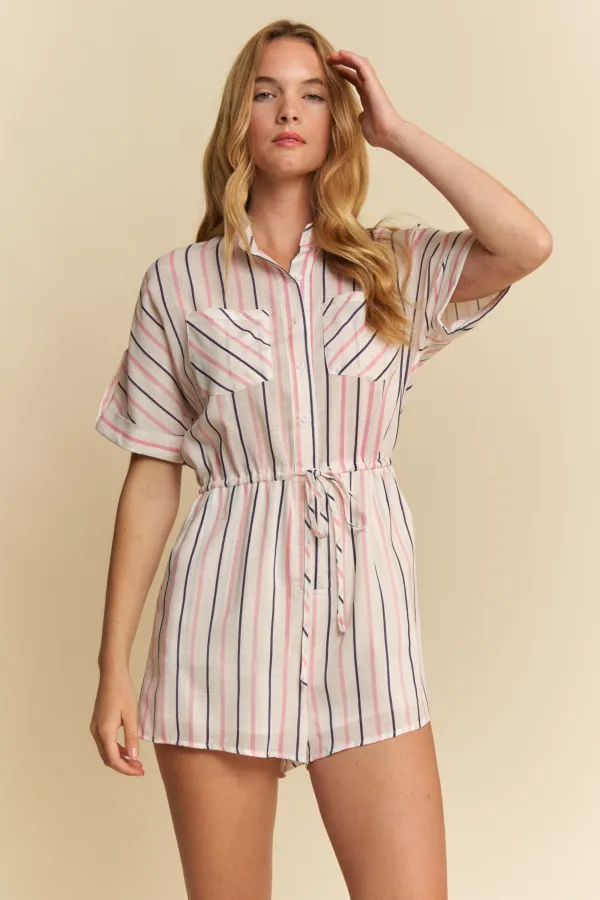 wholesale STRIPED BUTTON DOWN CAP SLV ROMPER hersmine