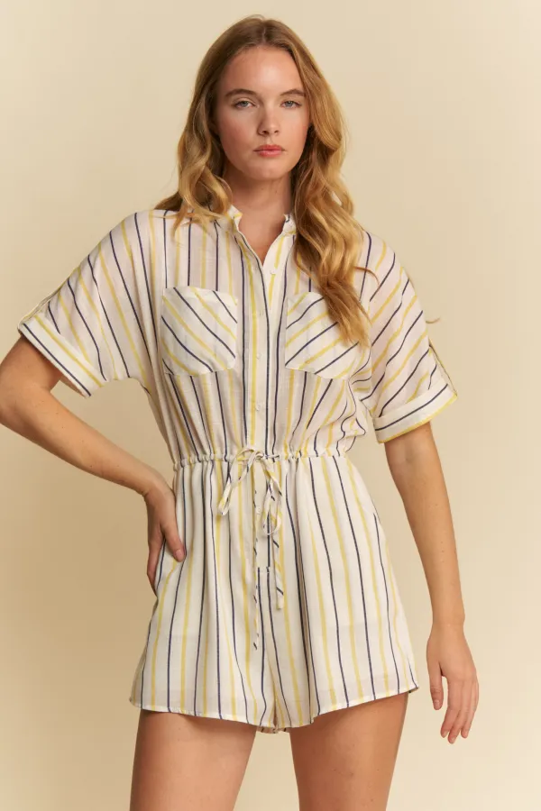 wholesale clothing striped button down cap slv romper hersmine