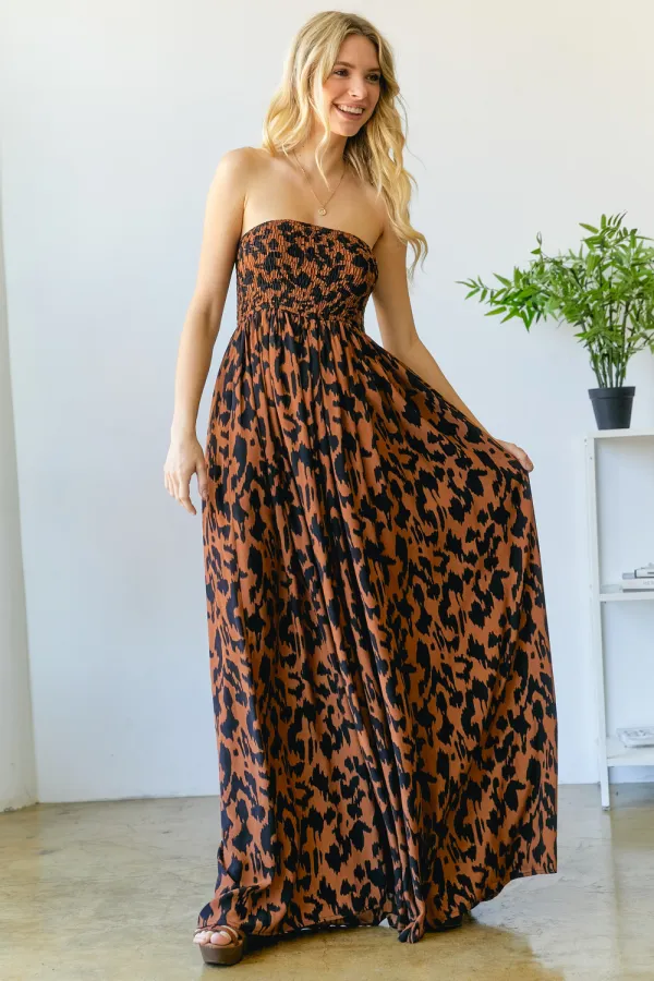 wholesale ANIMAL PRINT SLVLES MOCKED TUBE WIDE LEG JUMPSUIT hersmine