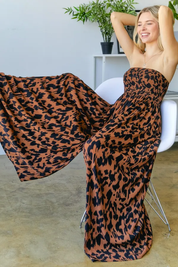 wholesale clothing animal print slvles mocked tube wide leg jumpsuit hersmine