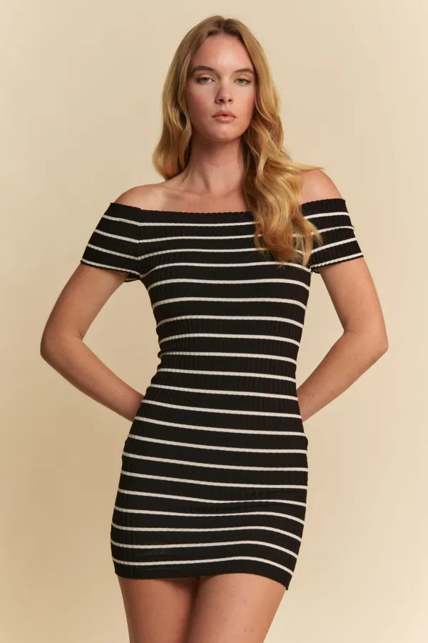 wholesale STRIPED OFFSHOULDER SWEATER MINI DRESS hersmine