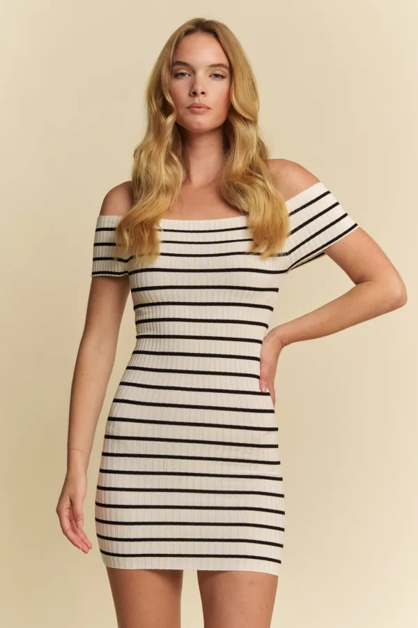 wholesale STRIPED OFFSHOULDER SWEATER MINI DRESS hersmine