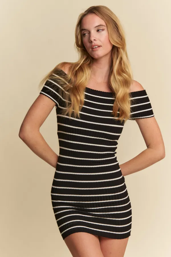 wholesale clothing striped offshoulder sweater mini dress hersmine