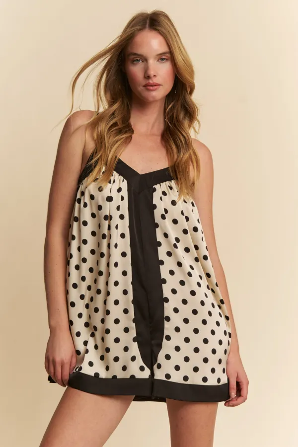 wholesale clothing polka dot romper with contrast hem hersmine