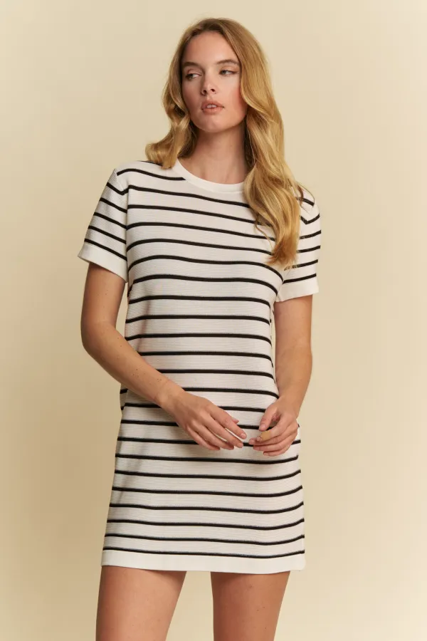 wholesale ROUND NECK STRIPED CAP SLV SWEATER DRESS hersmine