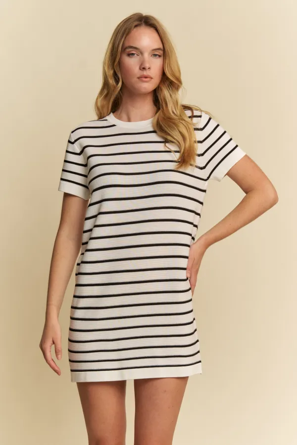 wholesale clothing round neck striped cap slv sweater dress hersmine