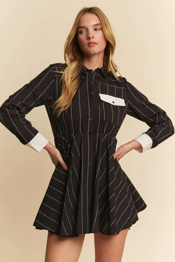 wholesale clothing striped button down contrast slv hem dress hersmine