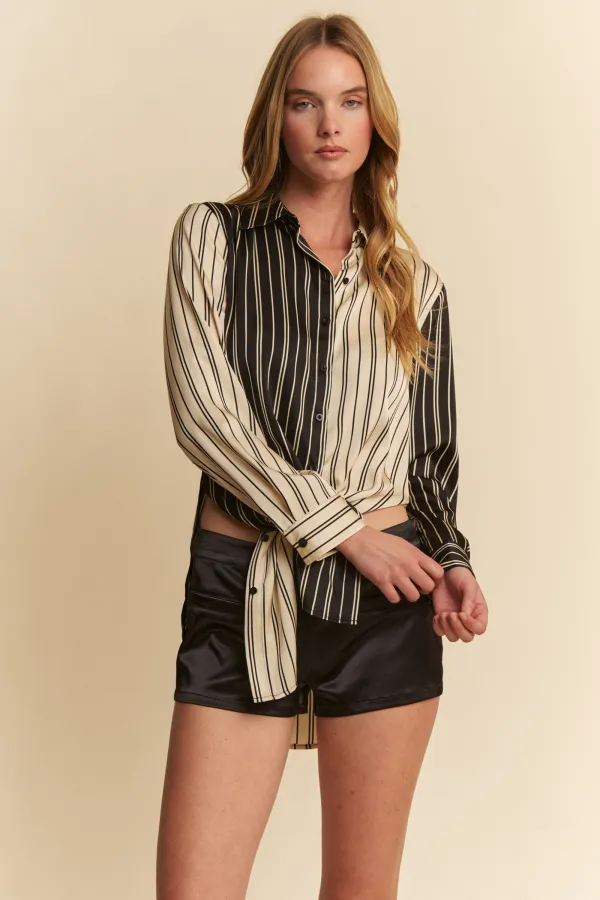 wholesale clothing striped colorblock button down shirt hersmine