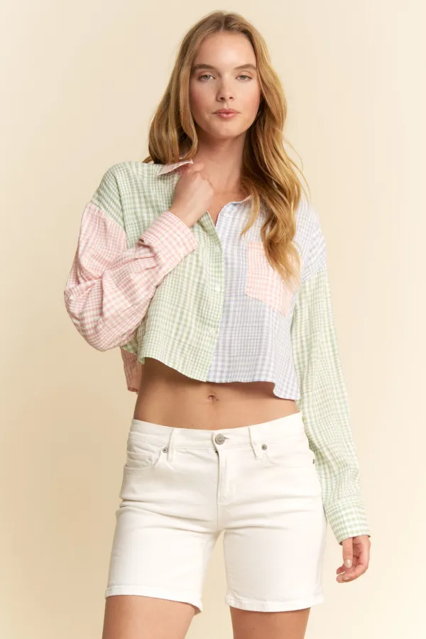 wholesale GINGHAM BUTTON DOWN MULTI COLORBLOCK SHIRT hersmine
