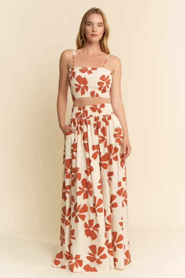 wholesale clothing smocked top with maxi skirt set hersmine