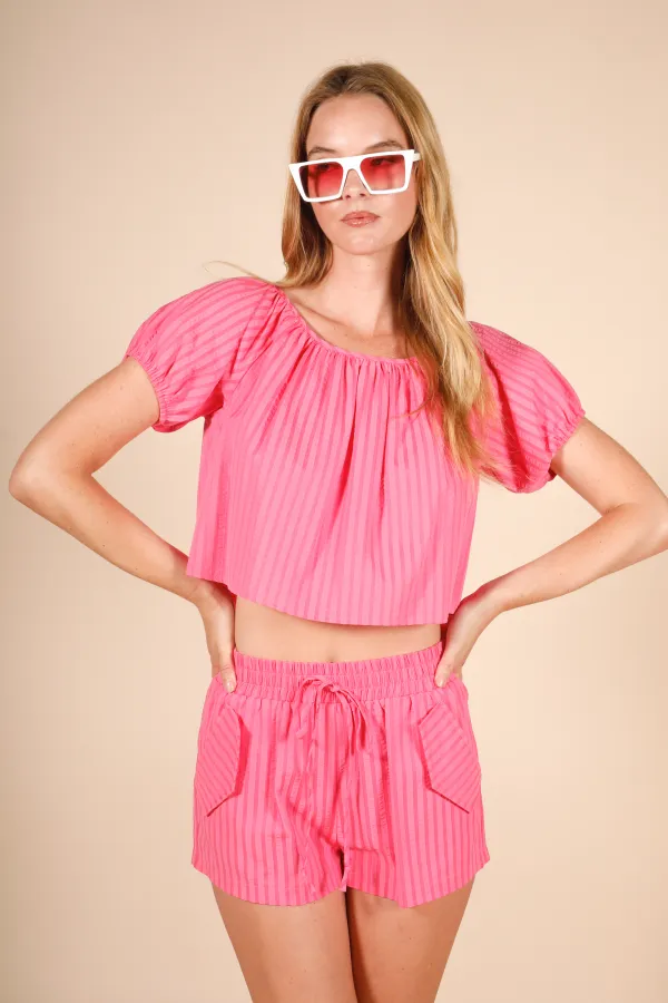 wholesale clothing striped round neck and matching shorts set hersmine