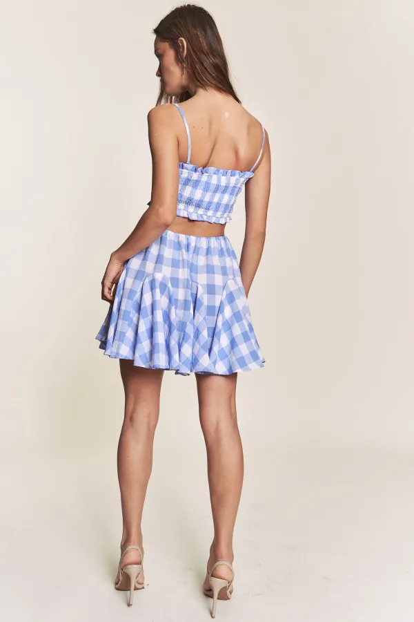 wholesale GINGHAM SMOCKED FLAIR SPAGHETTISTRAP SKIRT DRESS hersmine